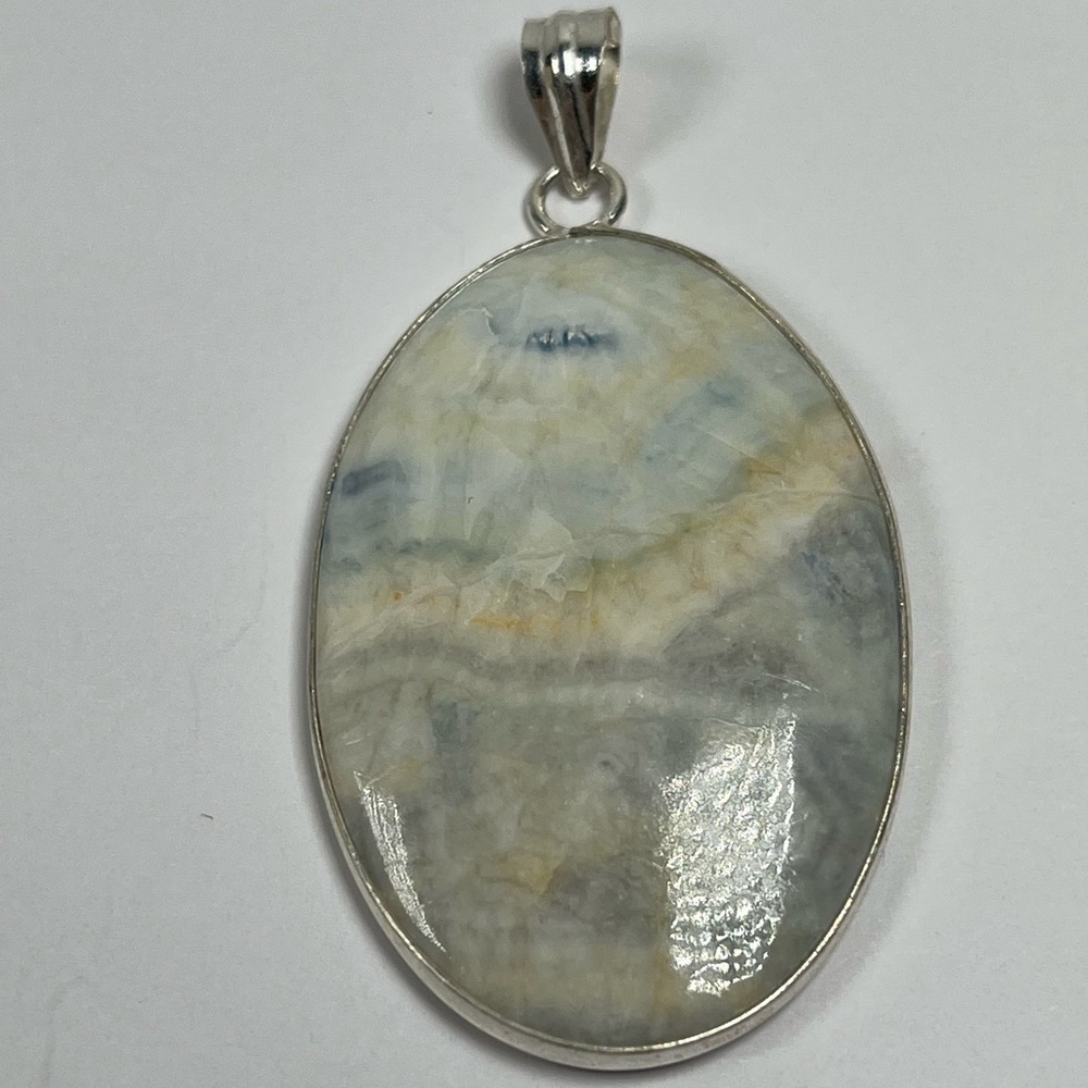 925 Sterling Silver Overlay Blue Rhodochrosite Gemstone Statement Pendant - Picture 2 of 8